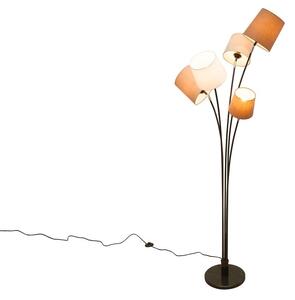 Estila Štýlová moderná kovová stojaca lampa Levels s piatimi okrúhlymi hnedými a bielymi ľanovými tienidlami 176 cm