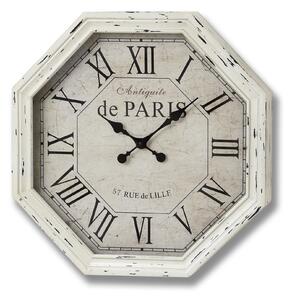 Estila Štýlové vintage nástenné závesné osemuholníkové hodiny Antiquite de Paris v bielej farbe s patinou s rímskymi číslami 63 cm