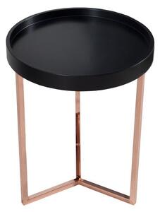 Estila Art deco okrúhly kovový príručný stolík Modul s čiernou drevenou doskou a medenou podstavou s lesklým povrchom 40 cm