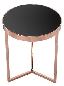 Estila Art deco okrúhly medený kovový príručný stolík Lava s čiernou lesklou sklenenou doskou a trojramennou podstavou 50 cm