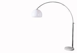 Estila Dizajnová polohovateľná oblúková moderná kovová strieborná stojaca lampa Big Bow s bielym akrylovým okrúhlym tienidlom 205 cm