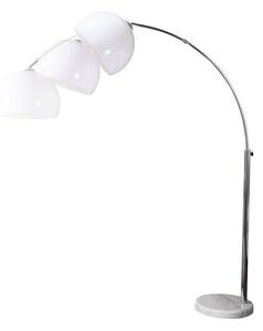 Estila Dizajnová polohovateľná oblúková moderná kovová strieborná stojaca lampa Big Bow s bielym akrylovým okrúhlym tienidlom 205 cm