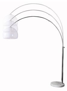 Estila Dizajnová polohovateľná oblúková moderná kovová strieborná stojaca lampa Big Bow s bielym akrylovým okrúhlym tienidlom 205 cm
