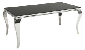 Estila Glamour obdĺžnikový strieborný jedálenský stôl Modern Barock s čiernou opálovou sklenenou doskou 180 cm