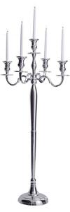 Estila Klasický zámocký vysoký strieborný kovový 5 ramenný svietnik Modern barock s lesklým povrchom 120 cm