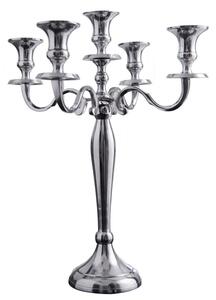 Estila Štýlový zámocký strieborný svietnik Modern Barock s piatimi držiakmi na sviečky s lesklým povrchom 40 cm