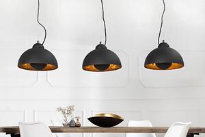 Estila Industriálna čierna závesná lampa Raval s tromi okrúhlymi tienidlami s obdĺžnikovou krytinou so zlatými detailmi 140 cm