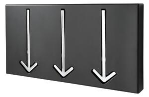 Estila Dizajnový obdĺžnikový kovový moderný čierny závesný nástenný vešiak Arrow v podobe strieborných šípok 30 cm