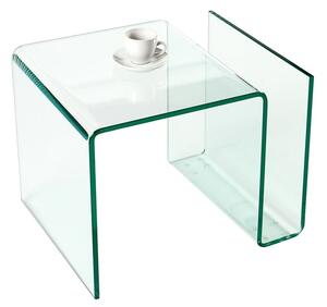 Estila Dizajnový moderný sklenený štvorcový konferenčný stolík Ghost s priehradkou s oblými hranami 50 cm