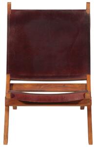 Skladacia relaxačná stolička tmavohnedá pravá koža