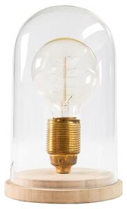 Estila Dizajnová retro stolná lampa Edison s hnedou drevenou podstavou a priehľadným skleneným tienidlom 22 cm