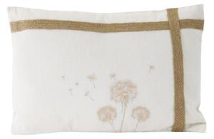 Estila Vidiecky obdĺžnikový vankúš Sis v krémovej farbe s vyšívanou púpavou a dekoratívnou povrazovou nášivkou 45 cm