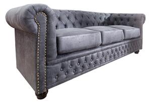 Estila Luxusná chesterfield kožená trojmiestna čalúnená sedačka Chesterfield Grau v sivej farbe so zlatými nitmi 200 cm