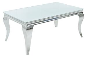 Estila Moderný obdĺžnikový konferenčný stolík Modern Barock s bielou opálovou sklenenou doskou a striebornými nožičkami 100 cm
