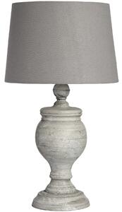 Estila Vintage provensálska stolná lampa Uthina so sivou vyrezávanou podstavou s patinou a okrúhlym textilným tienidlom 53 cm