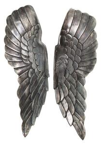 Estila Vintage nástenná dekorácia Angel Wings z kovu v striebornej patinovanej farbe s detailným reliéfom pier 65 cm