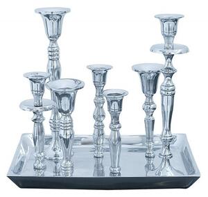 Estila Glamour strieborný svietnik Celeste s obdĺžnikovou podstavou a chrómovými držiakmi na sedem sviečok v art deco štýle 26 cm