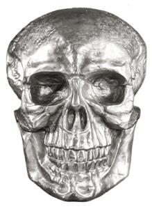 Estila Glamour závesná nástenná dekorácia Skull z kovu v striebornom prevedení v tvare lebky 40 cm