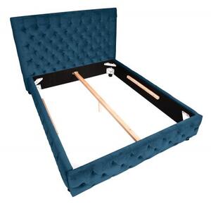 Estila Chesterfield manželská posteľ Kreon v modrom zamatovom poťahu na matrac 180x200cm