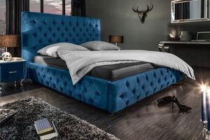 Estila Chesterfield manželská posteľ Kreon v modrom zamatovom poťahu na matrac 180x200cm