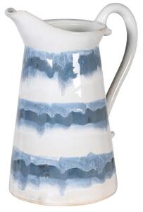 Estila Vidiecky štýlový keramický džbán Limoges s bielym podkladom a modrými pásikmi s glazúrou 28 cm