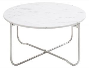 Estila Art-deco biely kruhový konferenčný stolík Jaspe s mramorovou doskou a nohami z kovu 62cm