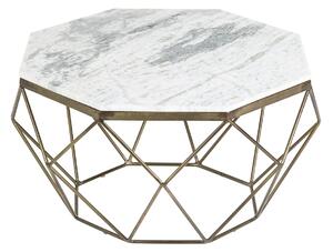 Estila Art-deco štýlový konferenčný stolík Adamantino s bielou mramorovou doskou a bronzovou konštrukciou v tvare diamantu 69cm