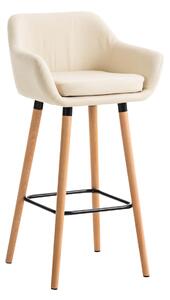 Barová stolička Grant ~ koženka, drevené nohy natura - Krémová