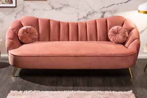 Estila Art-deco jedinečná staroružová zamatová sedačka Meridea na nožičkách zlatej farby 220cm