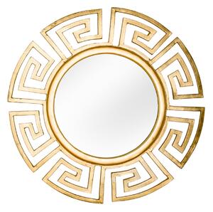Estila Art deco okrúhle nástenné zrkadlo Euphoria so zlatým kovovým rámom s geometrickým vzorom a hladkým lesklým povrchom 85 cm