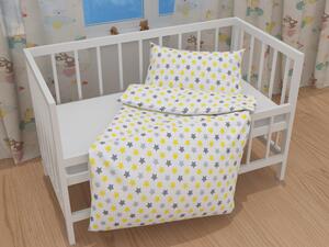 Biante Detské bavlnené posteľné obliečky do postieľky Sandra SA-203 Žlto-sivé hviezdy Do postieľky 90x130 a 40x60 cm