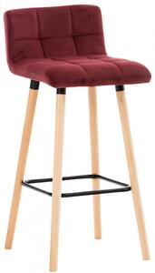 Barová stolička Lincoln ~ zamat, drevené nohy natura - Červená