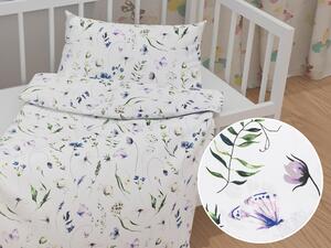 Biante Detské bavlnené posteľné obliečky do postieľky Sandra SA-391 Lúčne kvietky s motýlikmi Do postieľky 90x130 a 40x60 cm