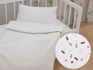Biante Detské bavlnené posteľné obliečky do postieľky Sandra SA-396 Hnedo-béžové konfety na bielom Do postieľky 100x135 a 40x60 cm