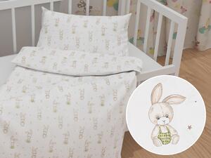 Biante Detské bavlnené posteľné obliečky do postieľky Sandra SA-401 Zajačiky na bielom Do postieľky 100x135 a 40x60 cm