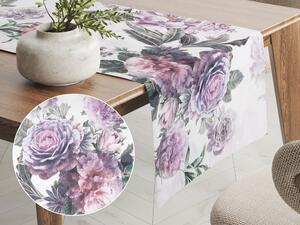 Biante Dekoračný behúň na stôl BM-009 Veľké fialové kvety 20x140 cm