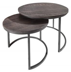 Industriálny set kruhových príručných stolíkov Elements z masívu sivej farby 55cm