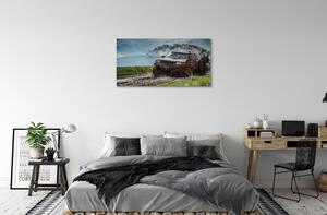 Obraz canvas Auto Field hory mraky 100x50 cm
