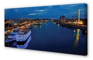 Obraz canvas Loď mora mesto na nočnej oblohe 120x60 cm