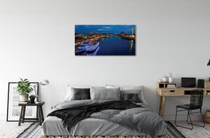 Obraz canvas Loď mora mesto na nočnej oblohe 100x50 cm