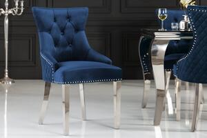 Estila Zámocká chesterfield stolička Eleanor v modrej farbe zo zamatu 97cm