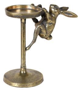 Estila Dizajnový vintage svietnik Rabbit v patinovanom mosadznom prevedení so soškou zajaca 20 cm