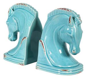 Estila Dizajnové azúrovo modré antické zarážky na knihy Kôň s vintage patinou 20cm