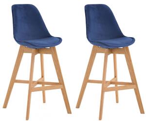 Barová stolička Cannes ~ zamat, drevené nohy natura (SET 2 ks) - Modrá