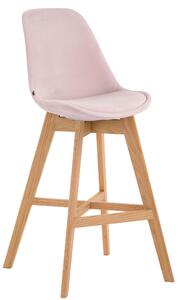 Barová stolička Cannes ~ zamat, drevené nohy natura - Ružová