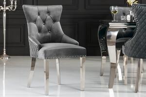 Estila Zámocká chesterfield stolička Eleanor v sivej farbe zo zamatu 97cm s klopadlom