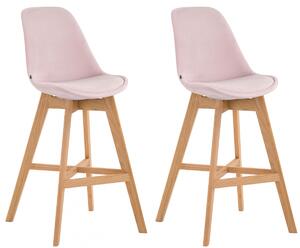 Barová stolička Cannes ~ zamat, drevené nohy natura (SET 2 ks) - Ružová