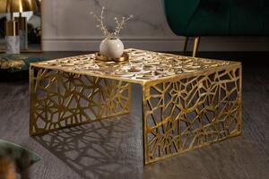 Estila Art-deco štvorcový konferenčný stolík Hoja v zlatej farbe z kovu 60cm