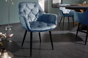 Estila Retro dizajnové tmavomodré čalúnené kreslo Milano s opierkami na ruky 84cm
