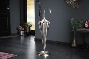 Estila Art-deco dizajnový kovový stojan na dáždniky Rociada striebornej farby v tvare dáždnika 91cm